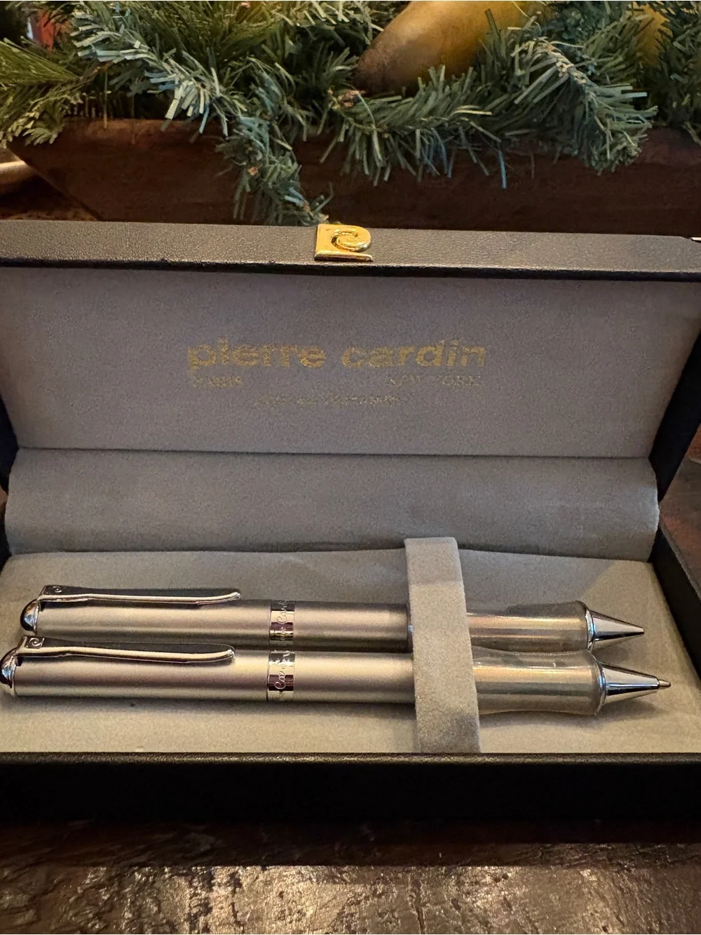 Pierre Cardin Silver Metallic Pen Duo with Chrome Accents